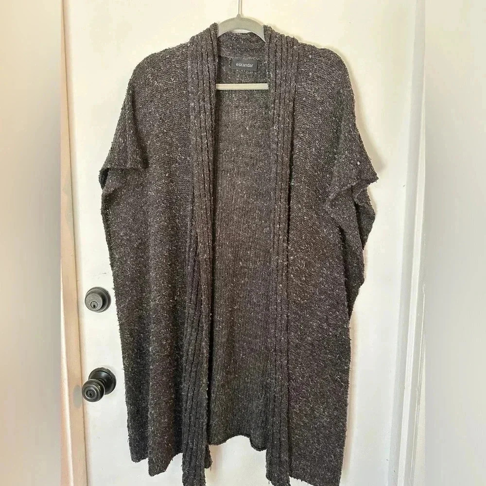 ESKANDAR Long Cardigan Brown OS silk - Picture 1 of 6